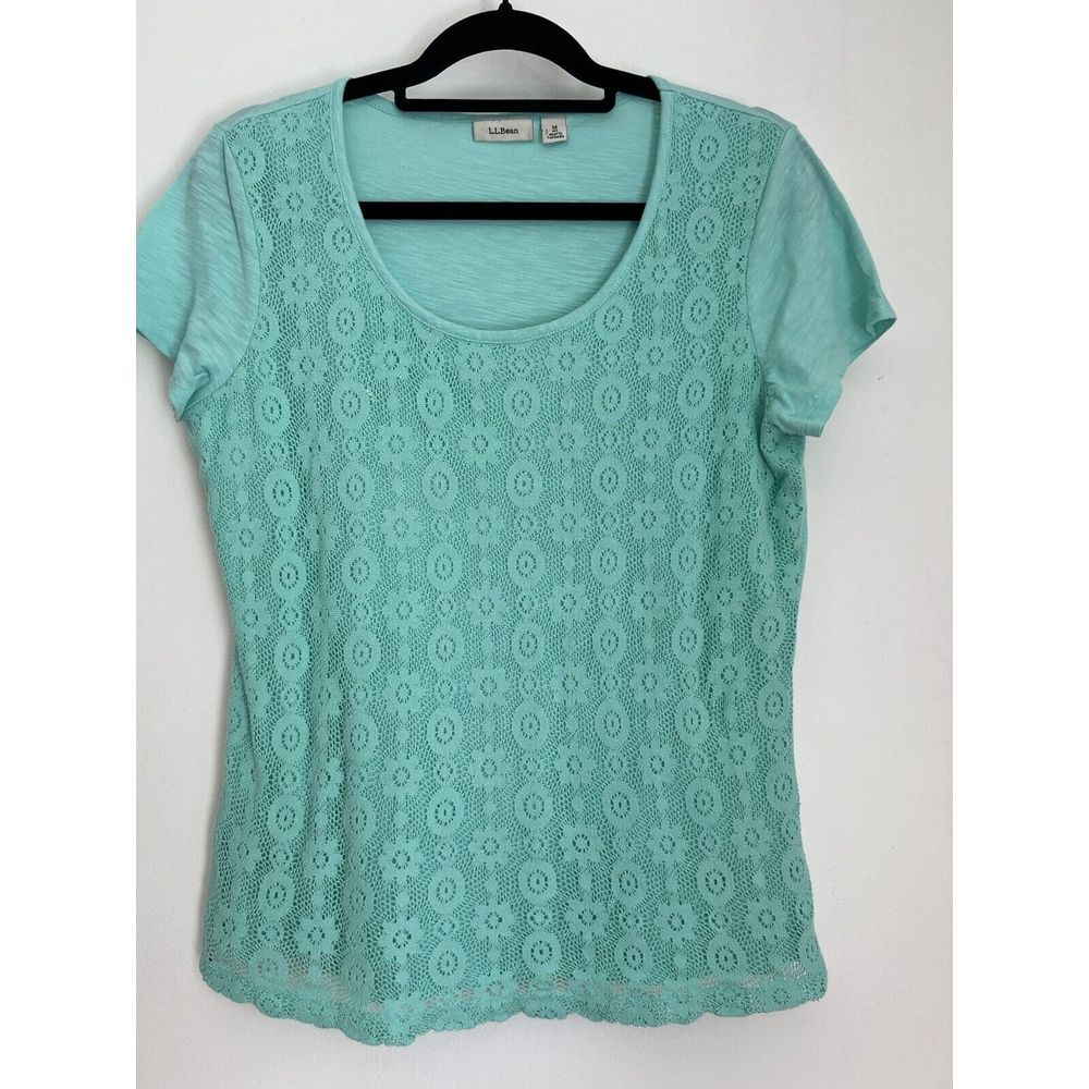 LL BEAN Women's Lacy‎ Teal Green Top, Med, short sleeve